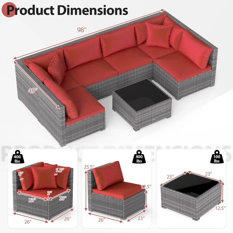 7-Piece Patio Conversation Set with Glass Table & Cushions by DirectDeals