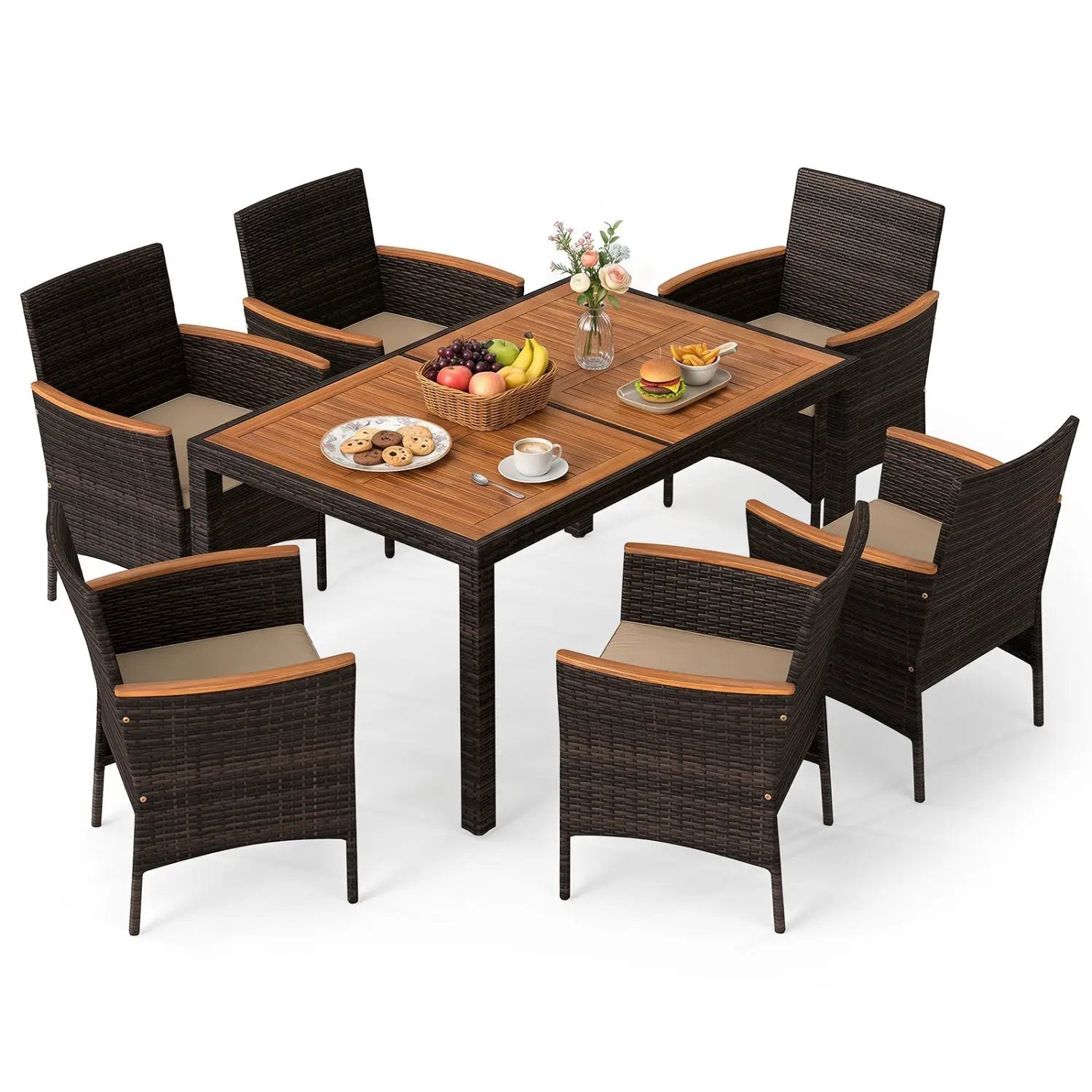7-Piece Patio Dining Set with Acacia Wood Table & Cushions by DirectDeals