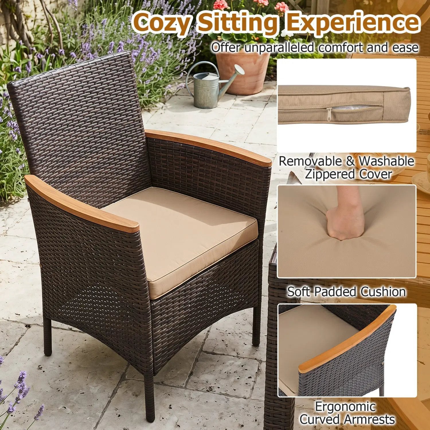 7-Piece Patio Dining Set with Acacia Wood Table & Cushions by DirectDeals