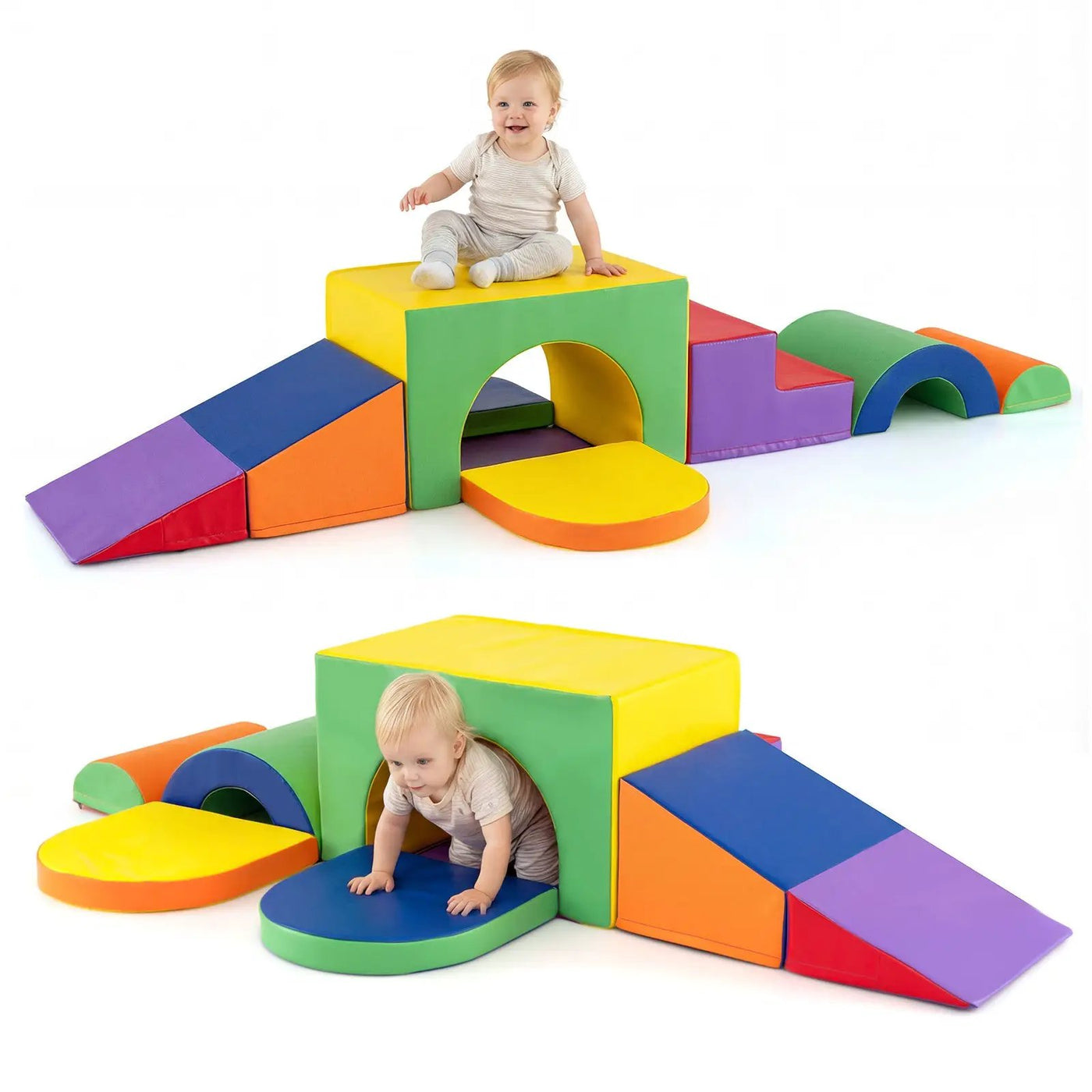 7-Piece Soft Foam Toddler Climbing Blocks Set PU Leather for 1+ Year Old by DirectDeals
