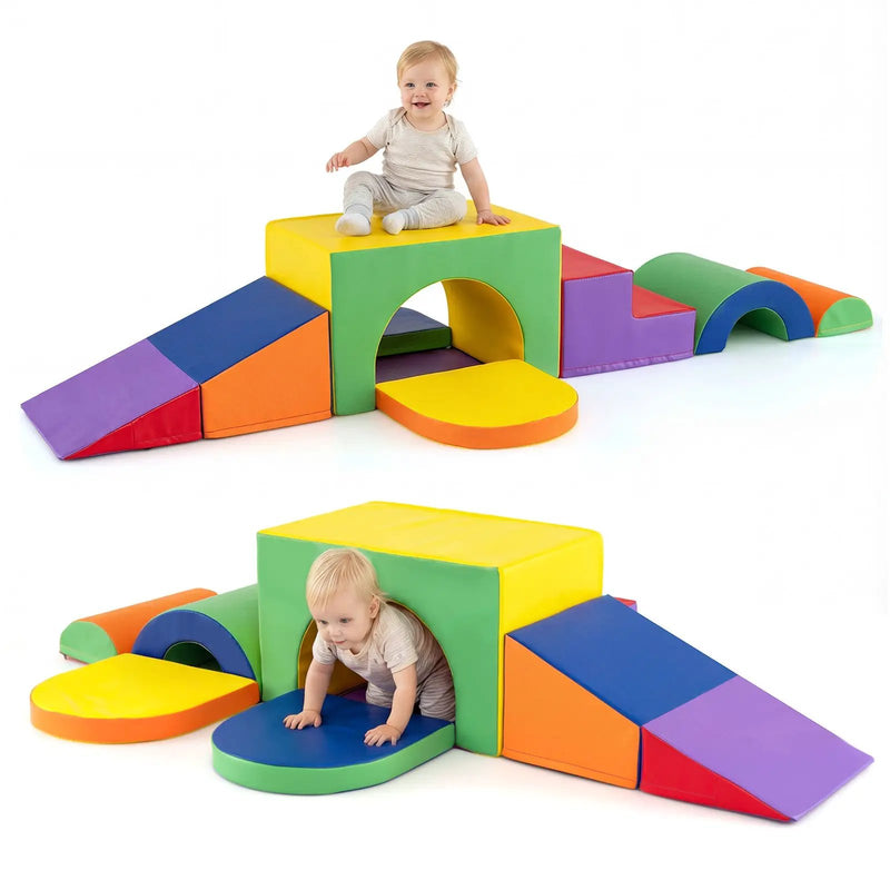 7-Piece Soft Foam Toddler Climbing Blocks Set PU Leather for 1+ Year Old by DirectDeals