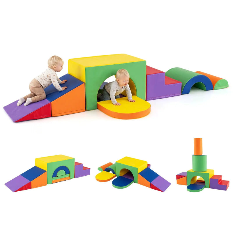 7-Piece Soft Foam Toddler Climbing Blocks Set PU Leather for 1+ Year Old by DirectDeals