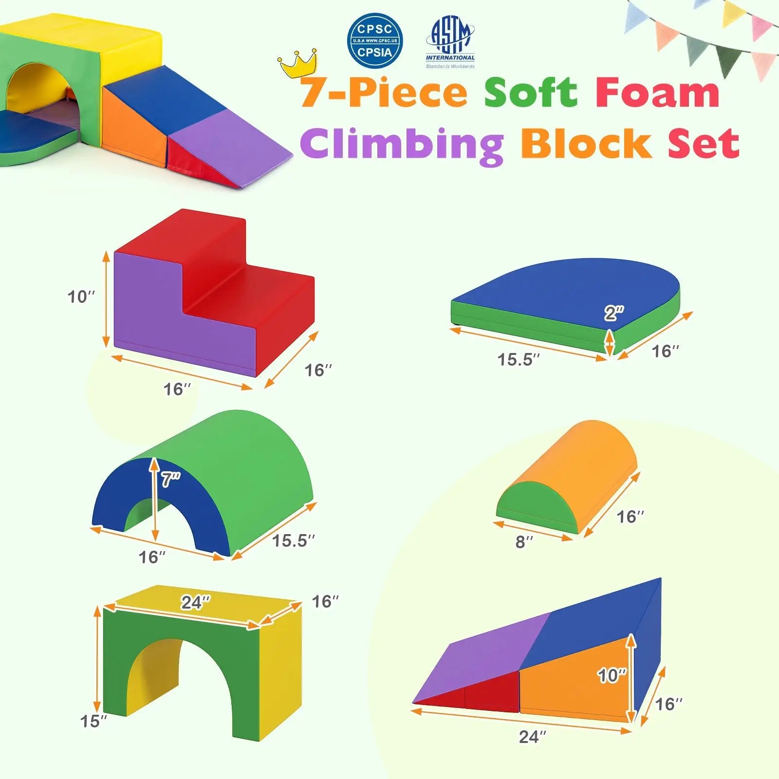 7-Piece Soft Foam Toddler Climbing Blocks Set PU Leather for 1+ Year Old by DirectDeals