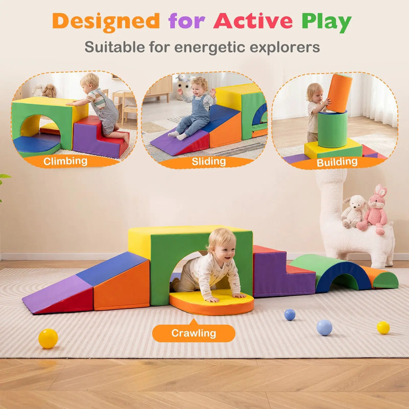 7-Piece Soft Foam Toddler Climbing Blocks Set PU Leather for 1+ Year Old by DirectDeals