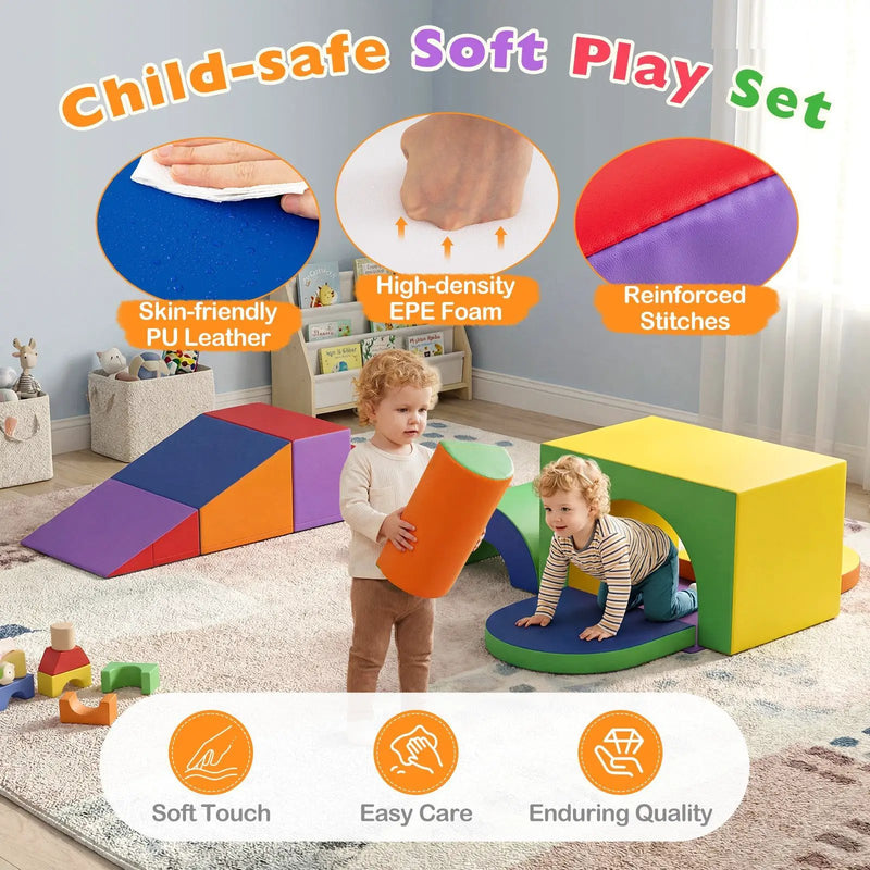 7-Piece Soft Foam Toddler Climbing Blocks Set PU Leather for 1+ Year Old by DirectDeals