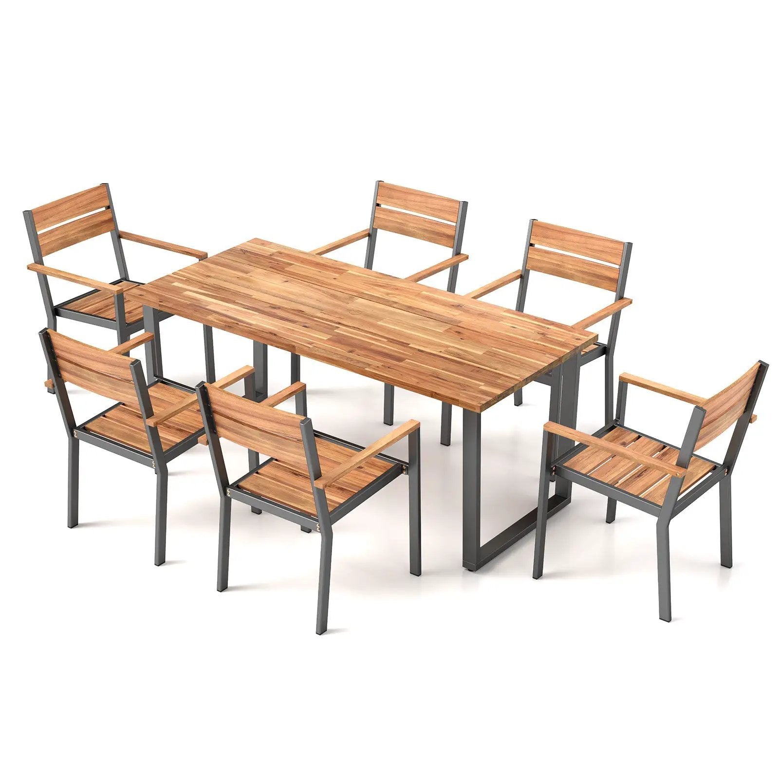 7 Pieces Acacia Wood Patio Dining Set with Metal Frame and 2 Inches Umbrella Hole by DirectDeals