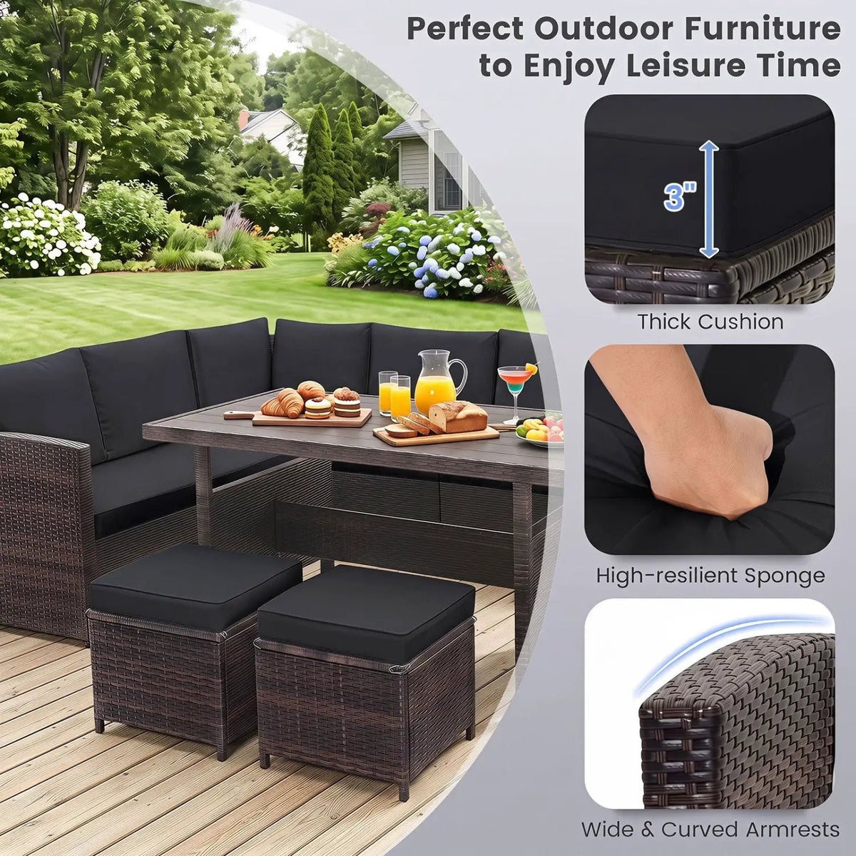 7-Piece Wicker Patio Furniture Set with Cushions by DirectDeals