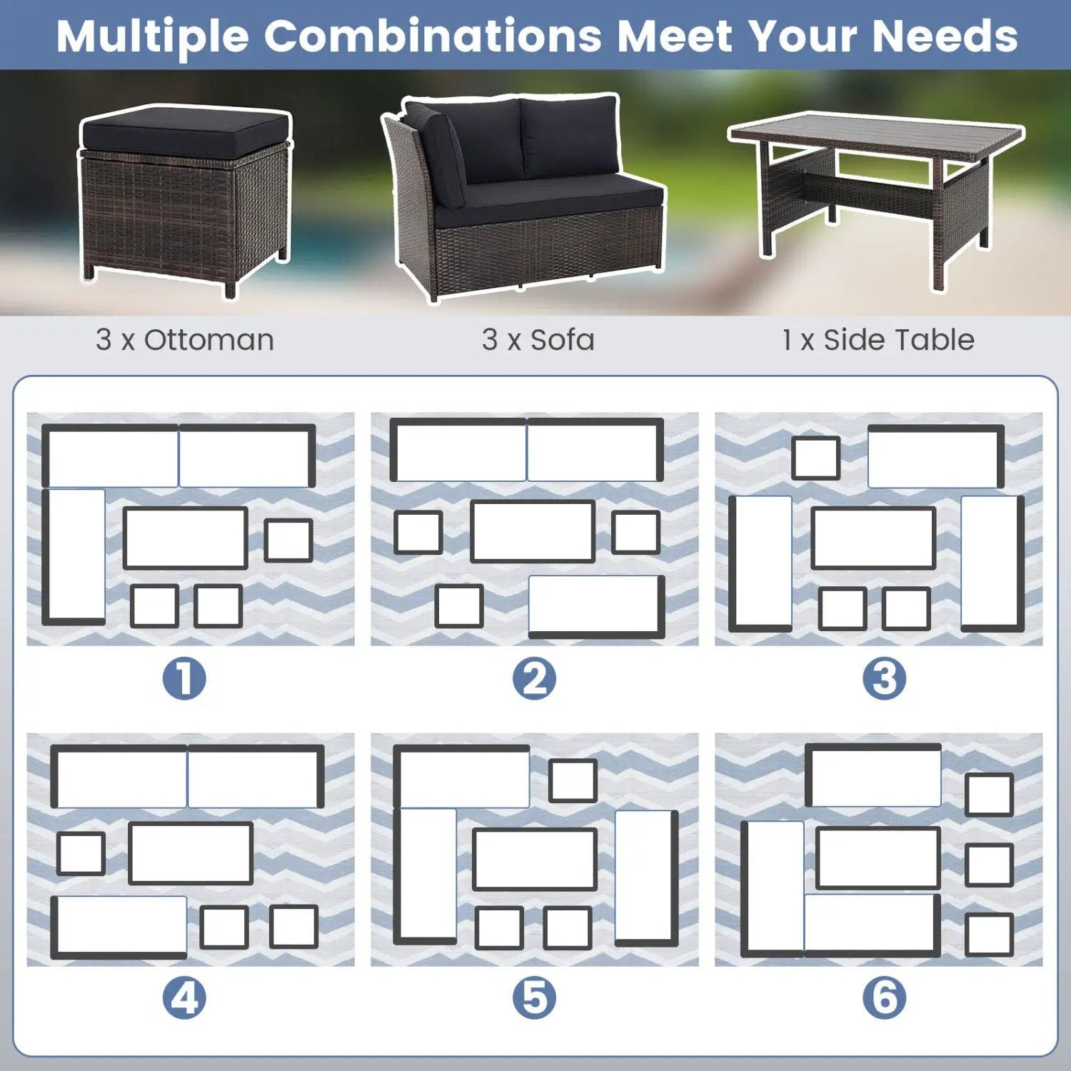 7-Piece Wicker Patio Furniture Set with Cushions by DirectDeals