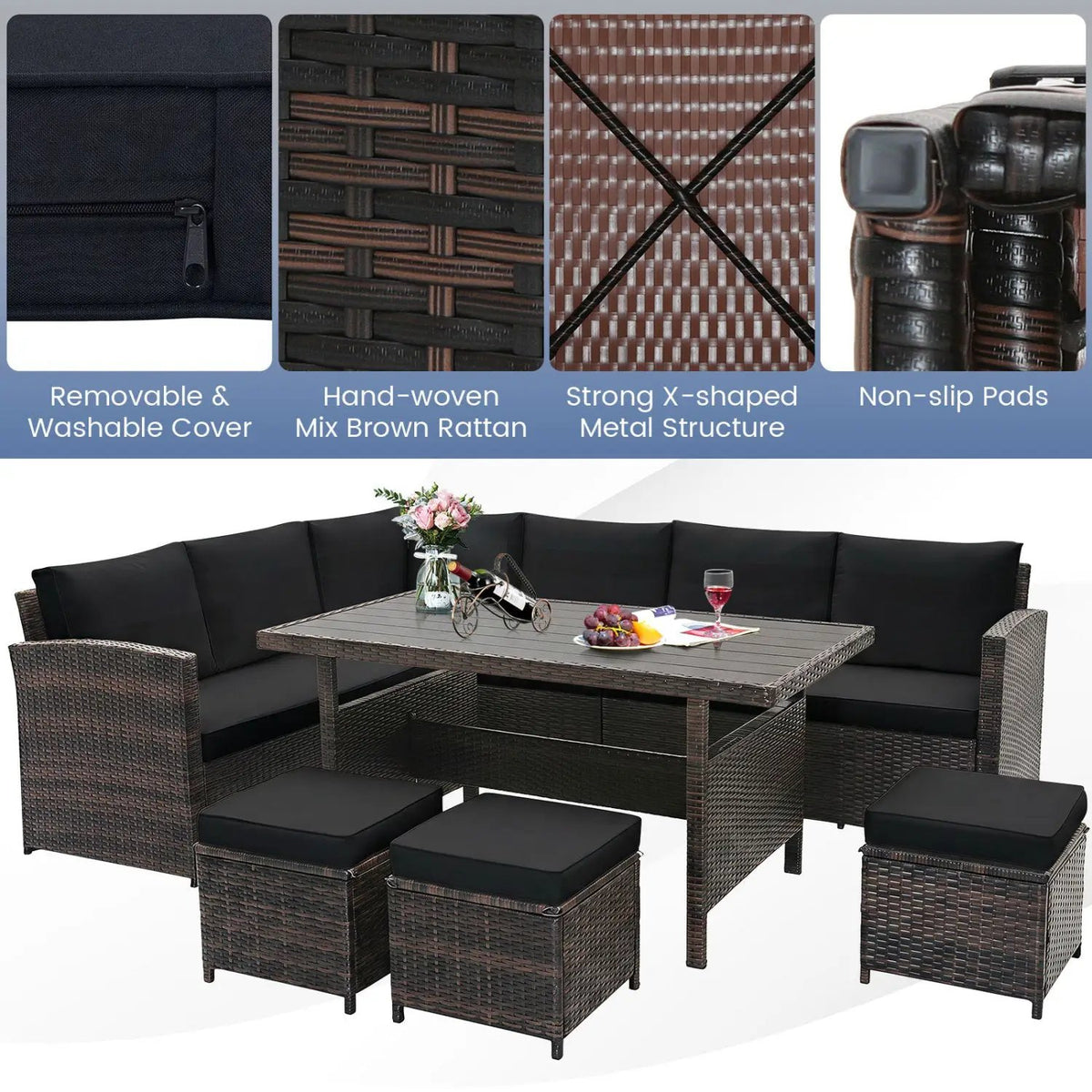 7-Piece Wicker Patio Furniture Set with Cushions by DirectDeals