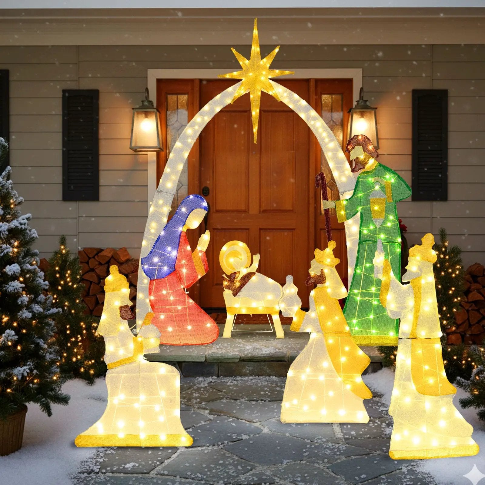 7 Pieces Lighted Nativity Scene with 310 Warm White LED Lights by DirectDeals