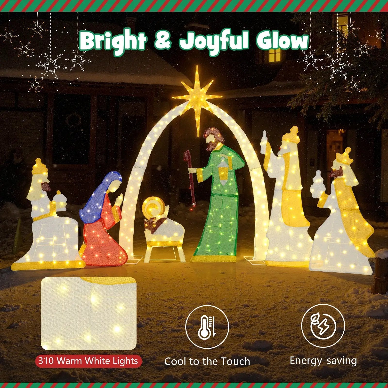 7 Pieces Lighted Nativity Scene with 310 Warm White LED Lights by DirectDeals