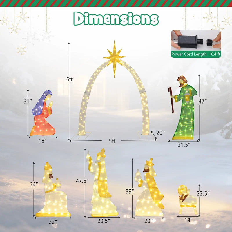7 Pieces Lighted Nativity Scene with 310 Warm White LED Lights by DirectDeals