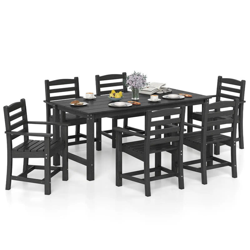 7 Pieces Outdoor Dining Table Set for 6 People 67 Inch HDPE Patio Rectangle Table and 6 Armchairs by DirectDeals