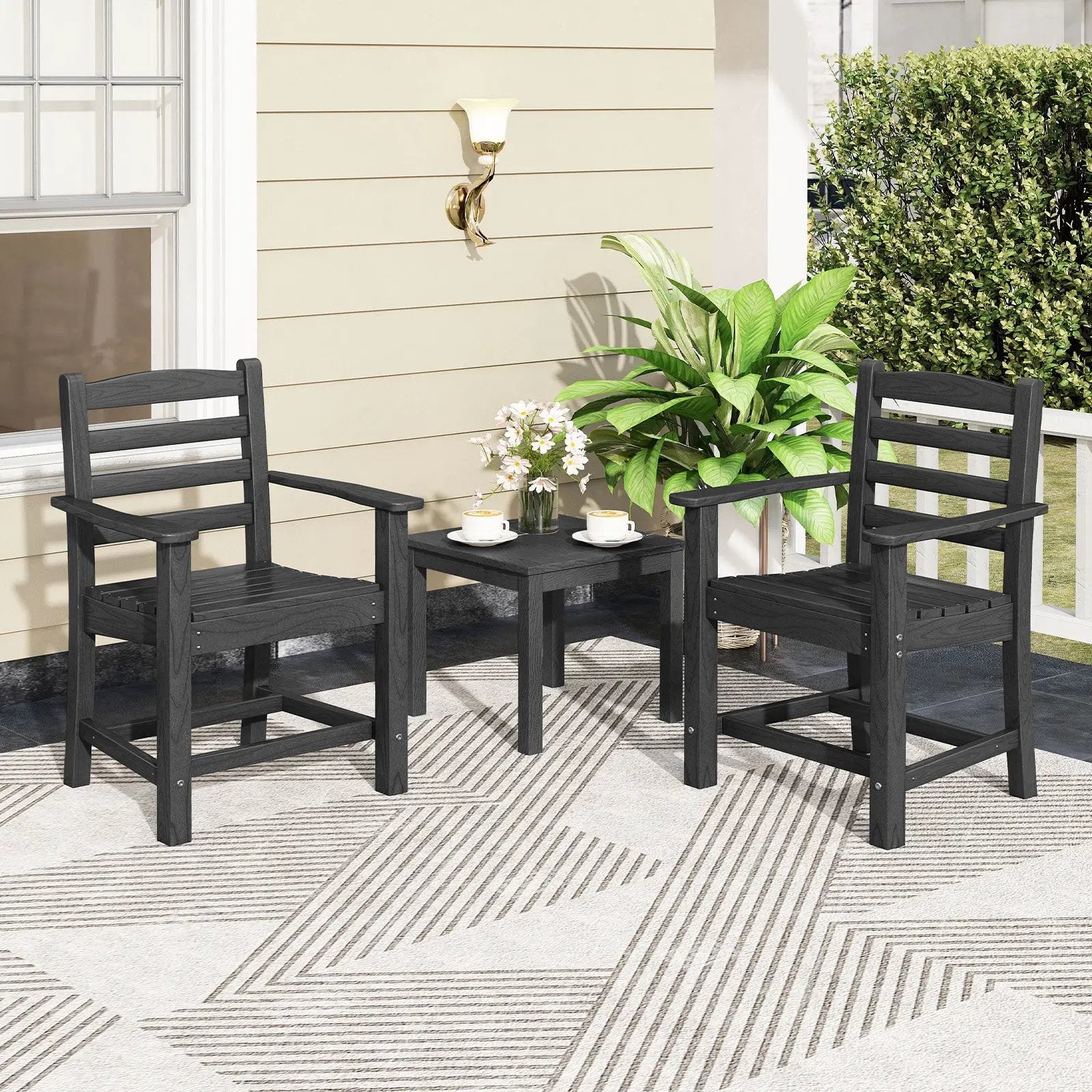 7 Pieces Outdoor Dining Table Set for 6 People 67 Inch HDPE Patio Rectangle Table and 6 Armchairs by DirectDeals