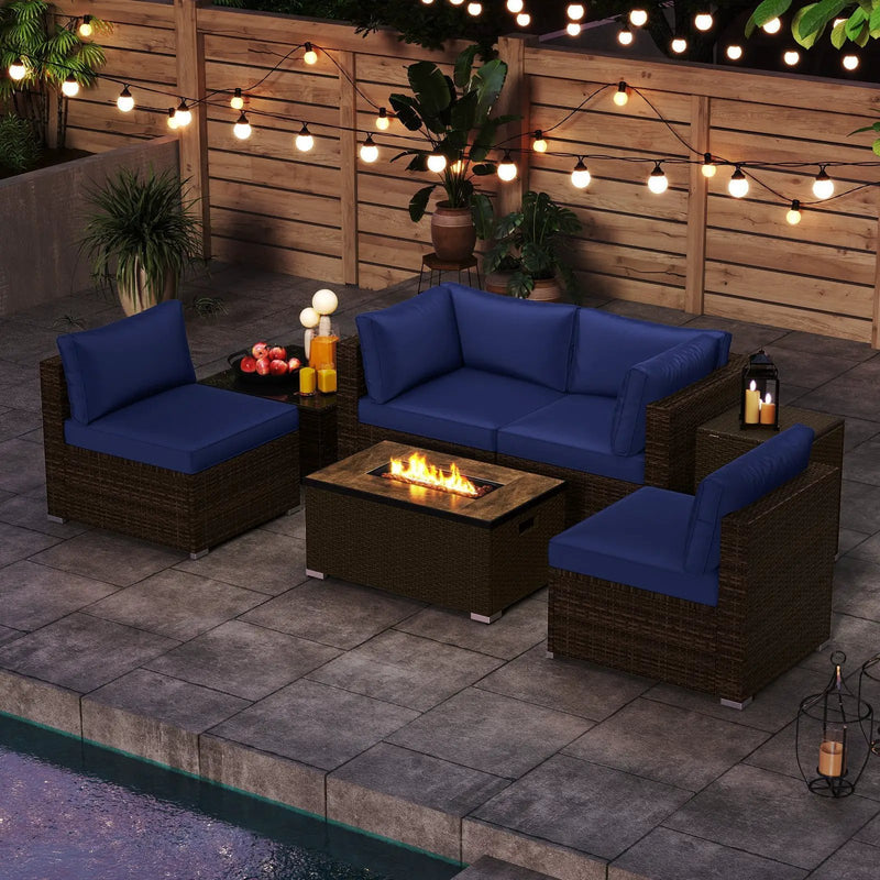 7 Pieces Outdoor Furniture Set with 32 Inch Fire Pit Table and Propane Tank Cover by DirectDeals