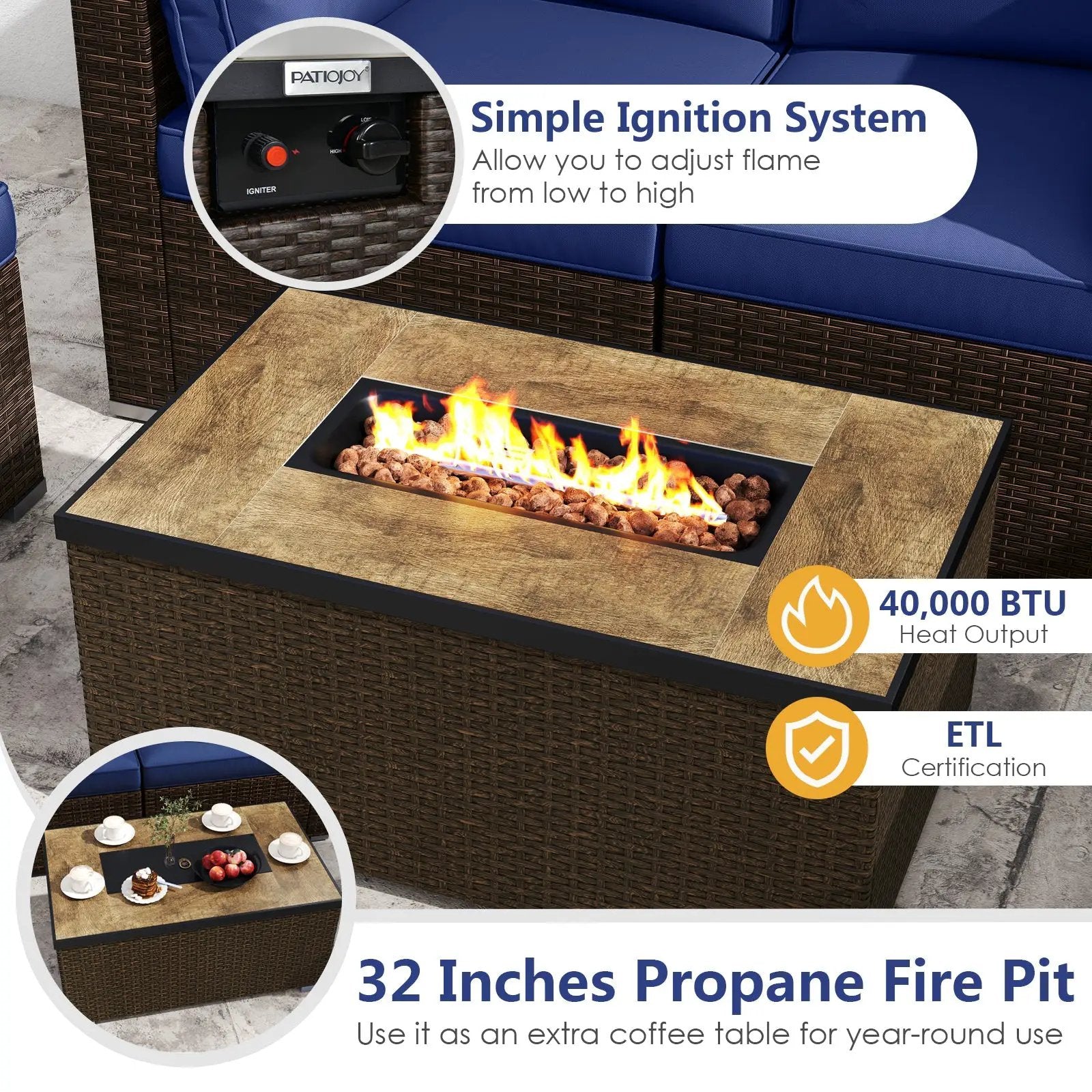 7 Pieces Outdoor Furniture Set with 32 Inch Fire Pit Table and Propane Tank Cover by DirectDeals
