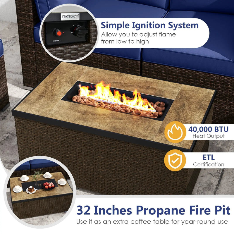 7 Pieces Outdoor Furniture Set with 32 Inch Fire Pit Table and Propane Tank Cover by DirectDeals