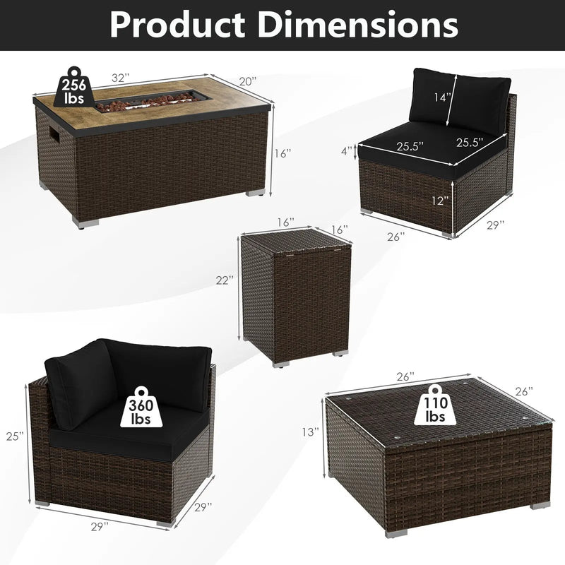 7 Pieces Outdoor Furniture Set with 32 Inch Fire Pit Table and Propane Tank Cover by DirectDeals