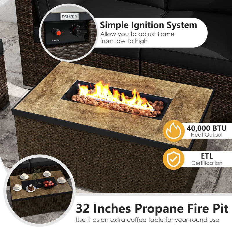 7 Pieces Outdoor Furniture Set with 32 Inch Fire Pit Table and Propane Tank Cover by DirectDeals