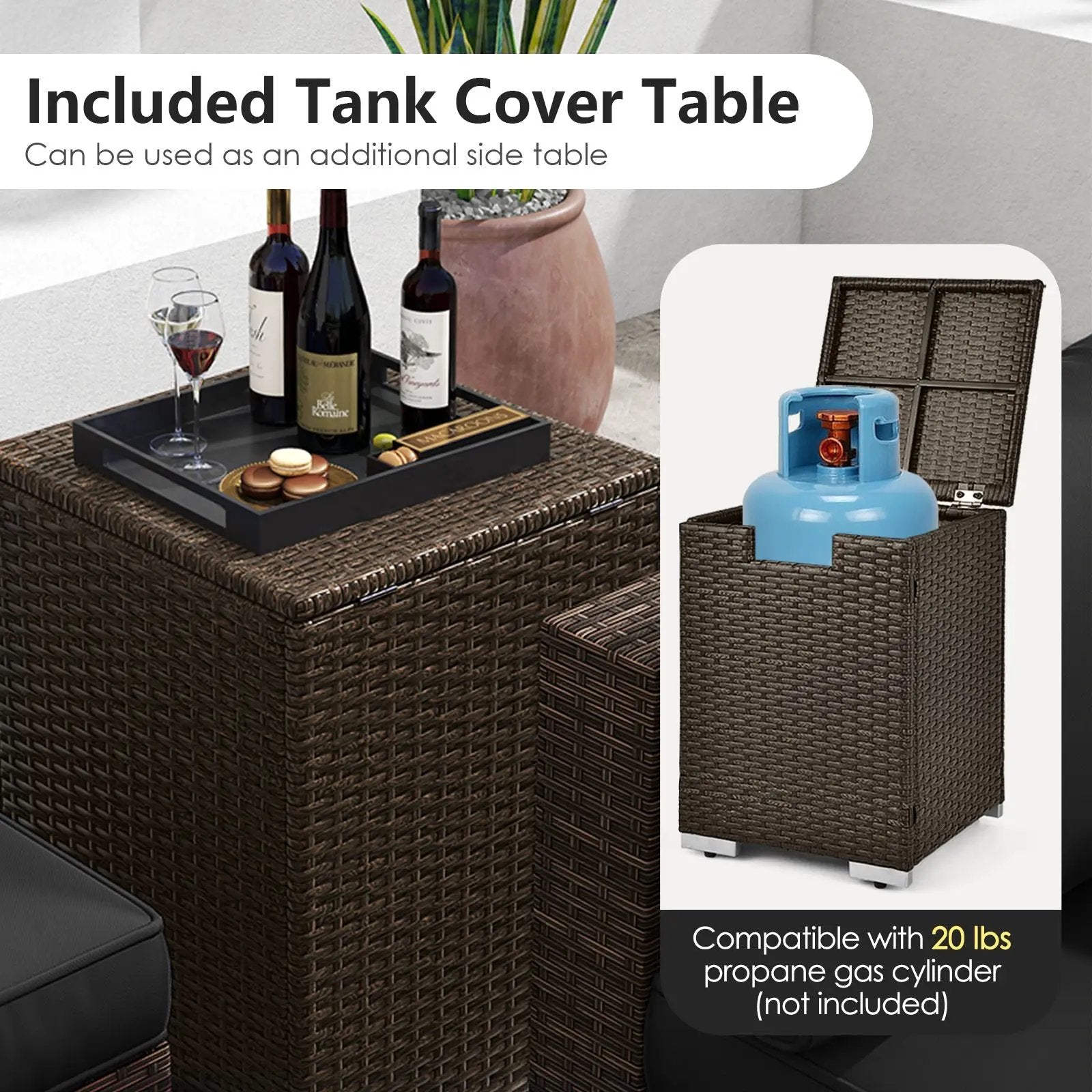 7 Pieces Outdoor Furniture Set with 32 Inch Fire Pit Table and Propane Tank Cover by DirectDeals