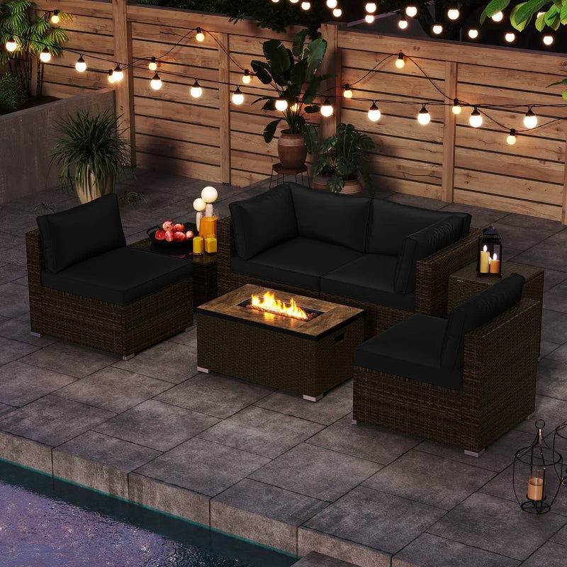 7 Pieces Outdoor Furniture Set with 32 Inch Fire Pit Table and Propane Tank Cover by DirectDeals