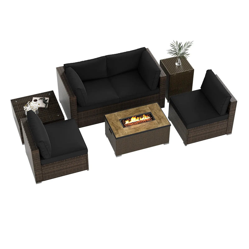 7 Pieces Outdoor Furniture Set with 32 Inch Fire Pit Table and Propane Tank Cover by DirectDeals