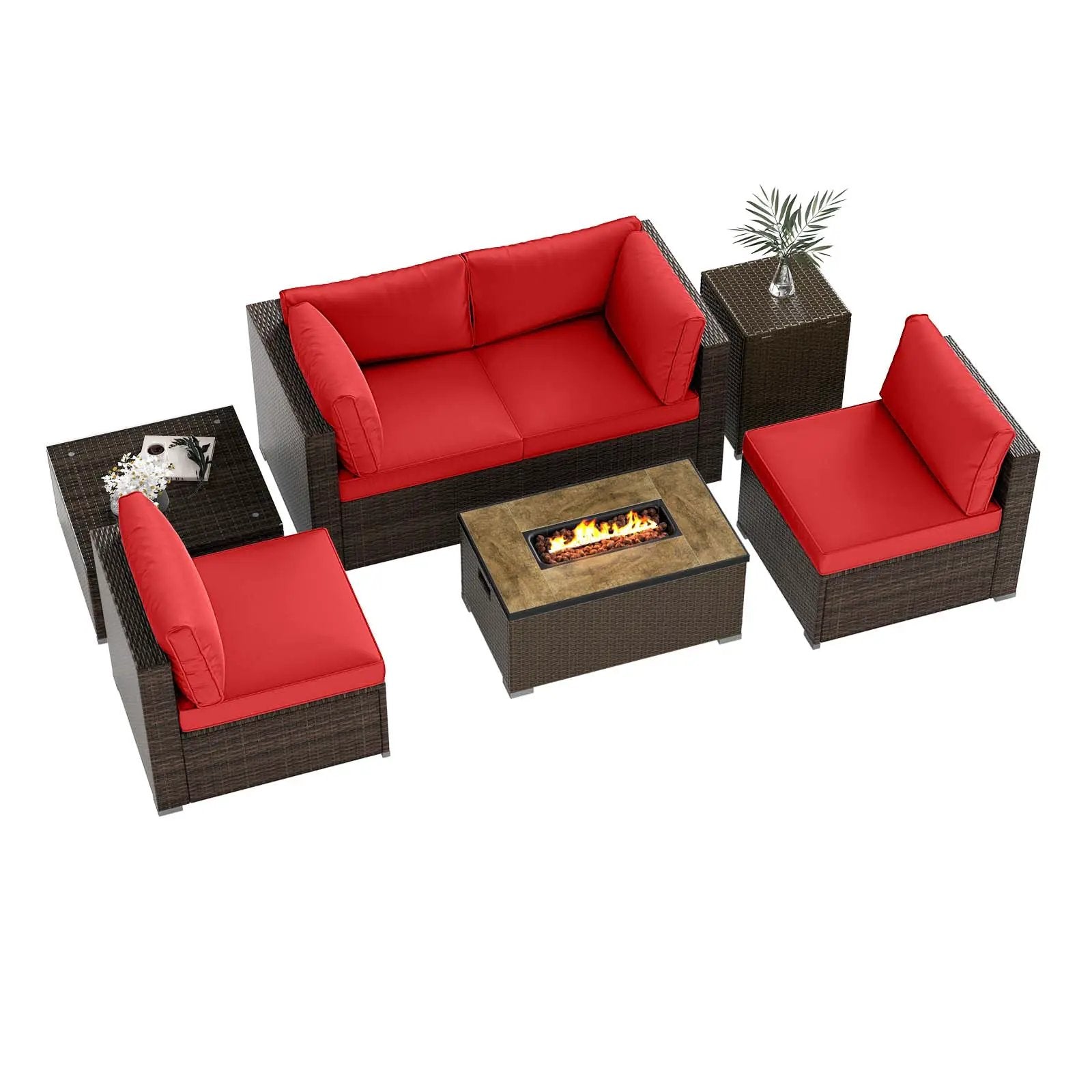7 Pieces Outdoor Furniture Set with 32 Inch Fire Pit Table and Propane Tank Cover by DirectDeals