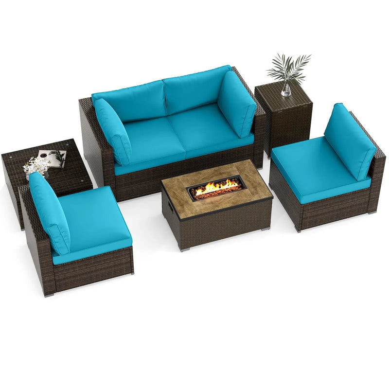 7 Pieces Outdoor Furniture Set with 32 Inch Fire Pit Table and Propane Tank Cover by DirectDeals