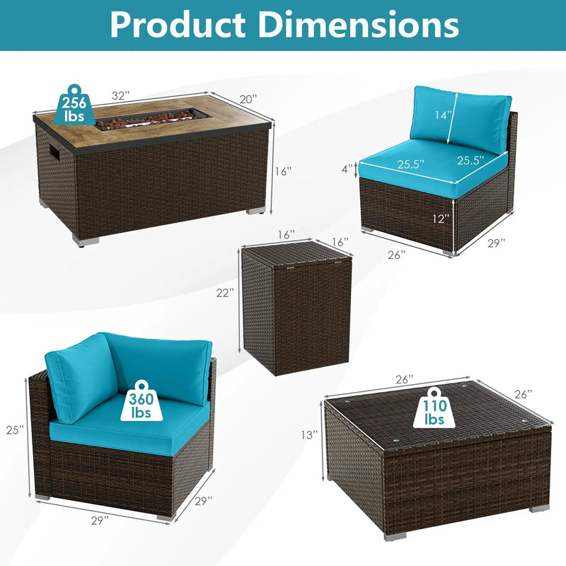 7 Pieces Outdoor Furniture Set with 32 Inch Fire Pit Table and Propane Tank Cover by DirectDeals