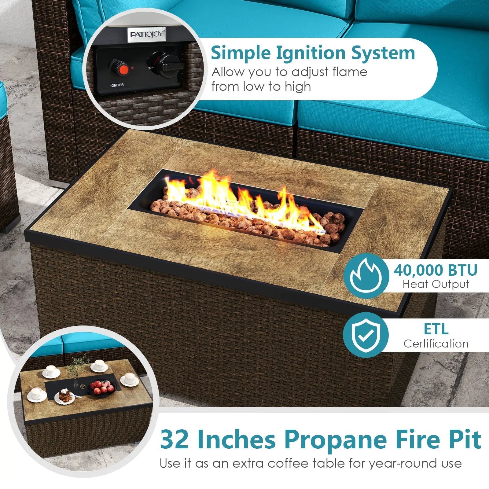 7 Pieces Outdoor Furniture Set with 32 Inch Fire Pit Table and Propane Tank Cover by DirectDeals