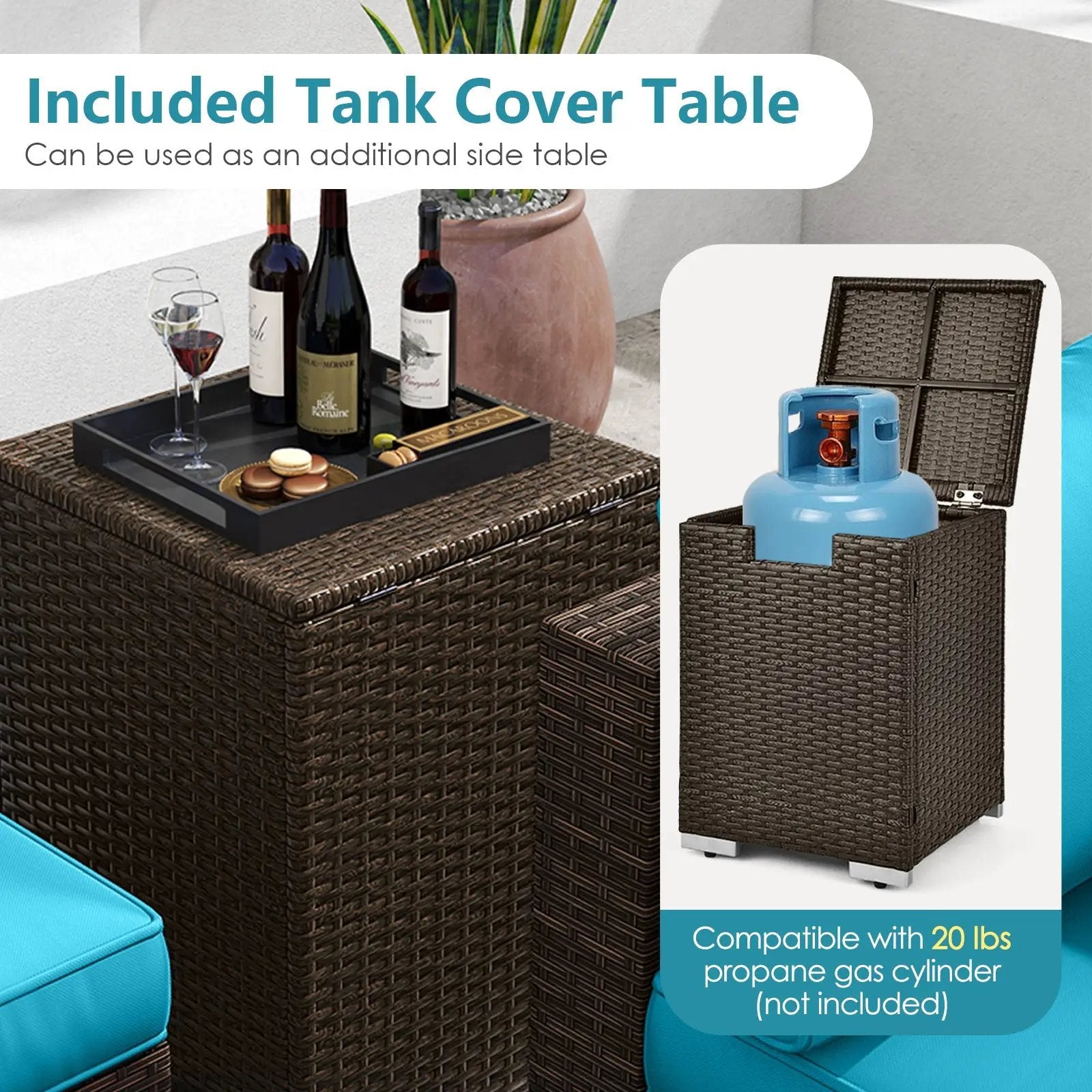 7 Pieces Outdoor Furniture Set with 32 Inch Fire Pit Table and Propane Tank Cover by DirectDeals