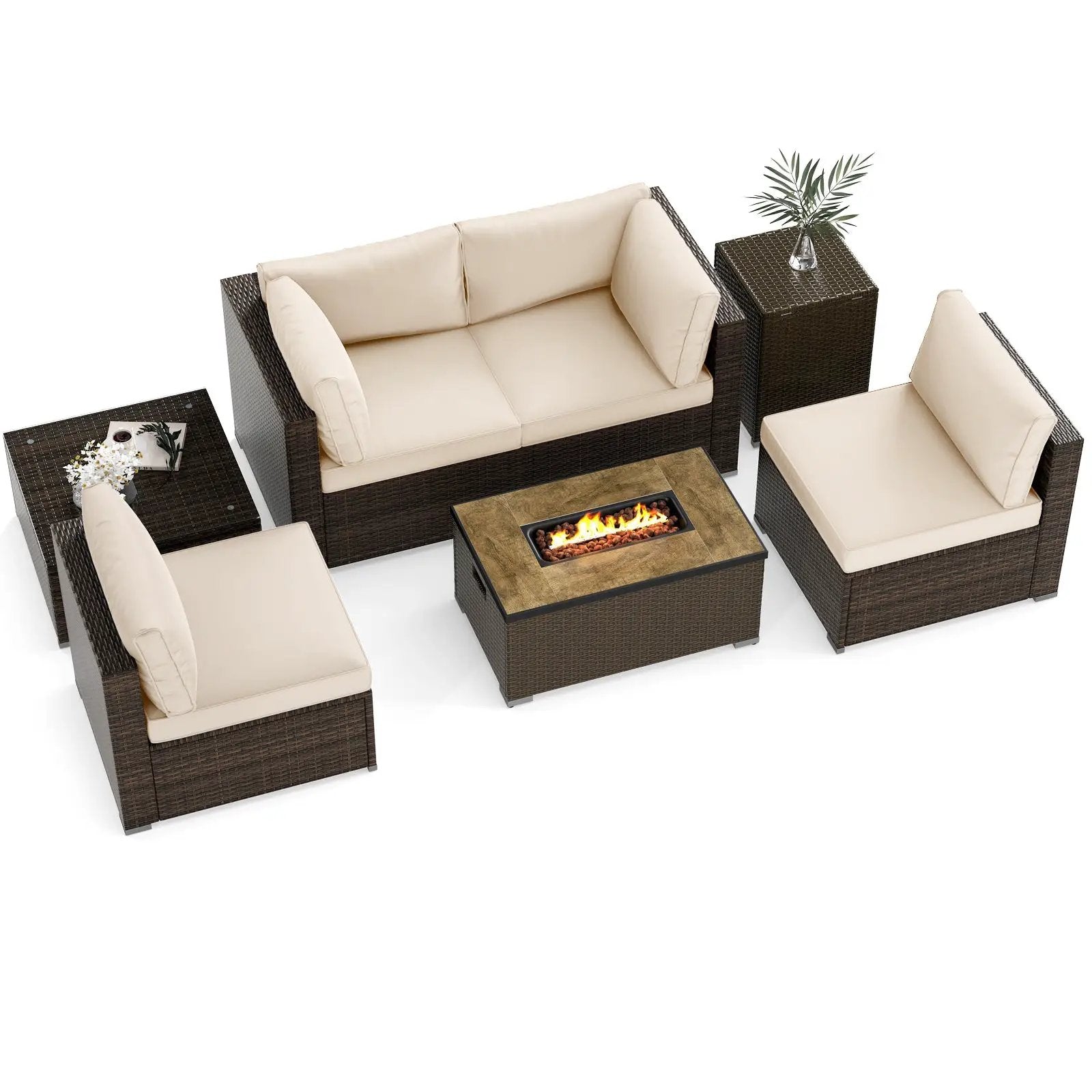 7 Pieces Outdoor Furniture Set with 32 Inch Fire Pit Table and Propane Tank Cover by DirectDeals