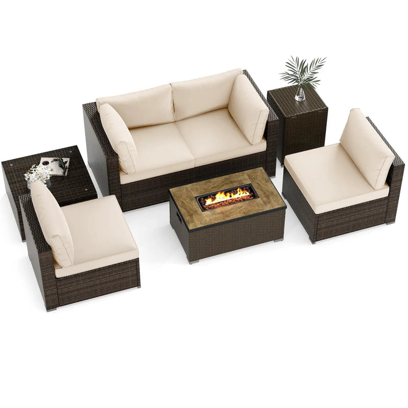 7 Pieces Outdoor Furniture Set with 32 Inch Fire Pit Table and Propane Tank Cover by DirectDeals