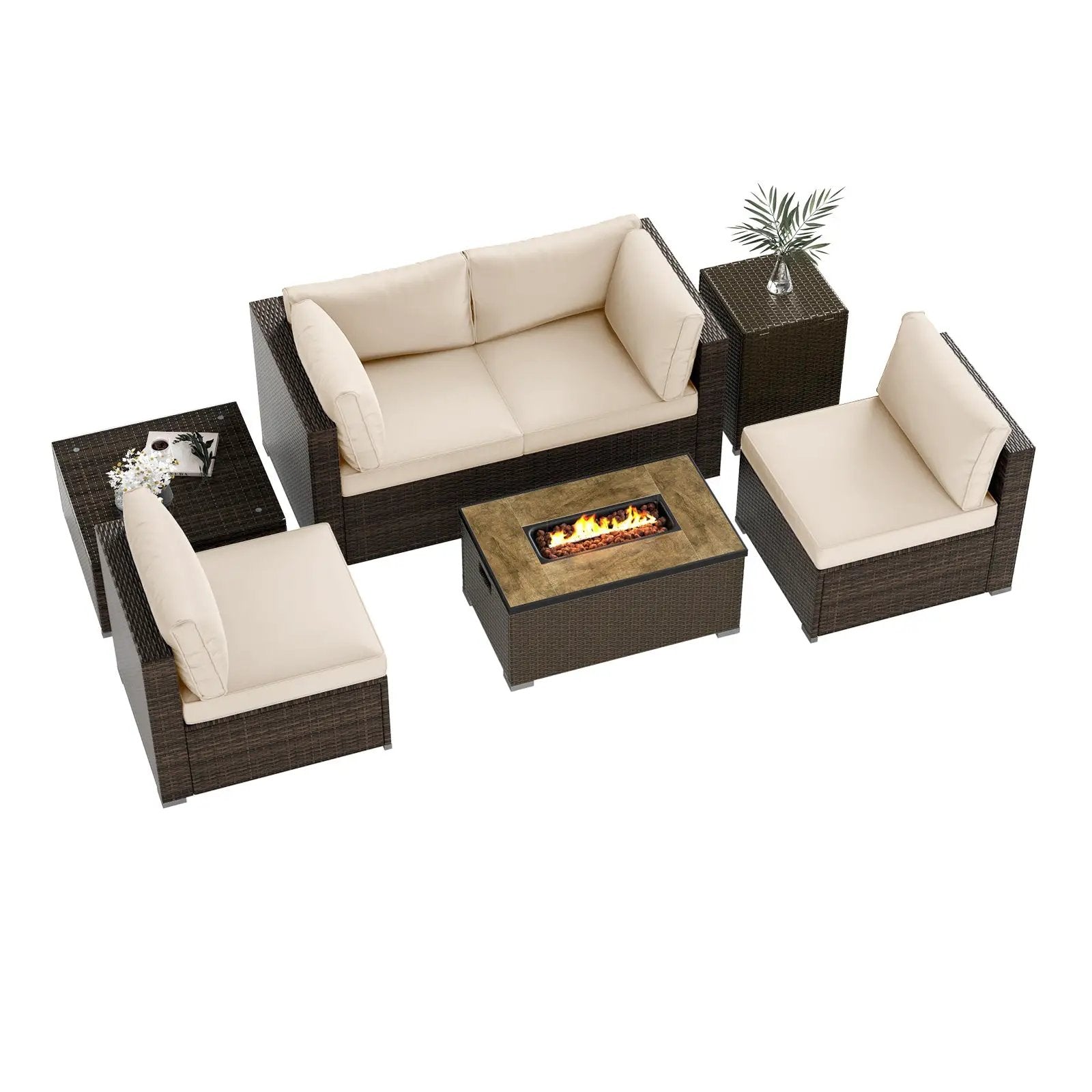 7 Pieces Outdoor Furniture Set with 32 Inch Fire Pit Table and Propane Tank Cover by DirectDeals