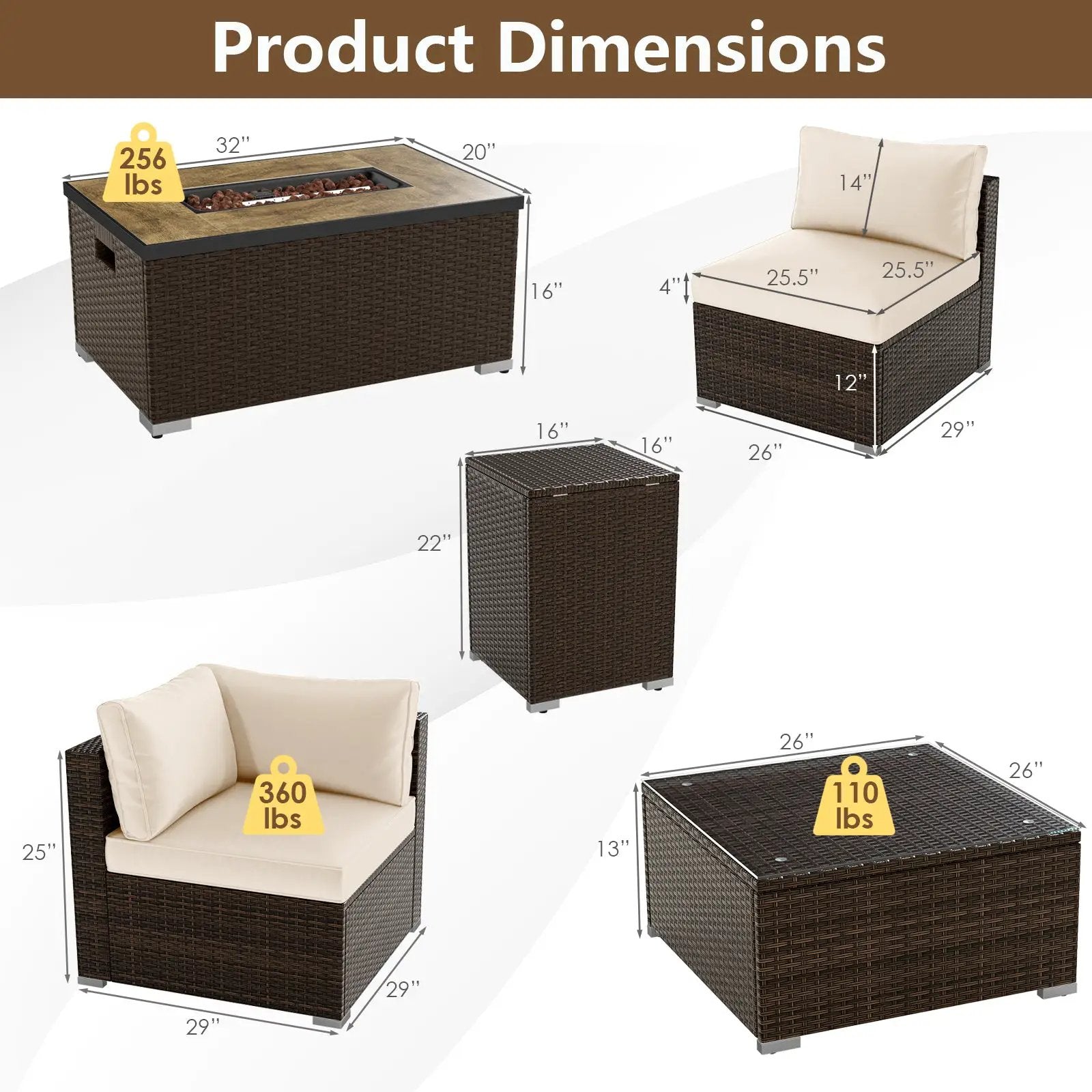 7 Pieces Outdoor Furniture Set with 32 Inch Fire Pit Table and Propane Tank Cover by DirectDeals