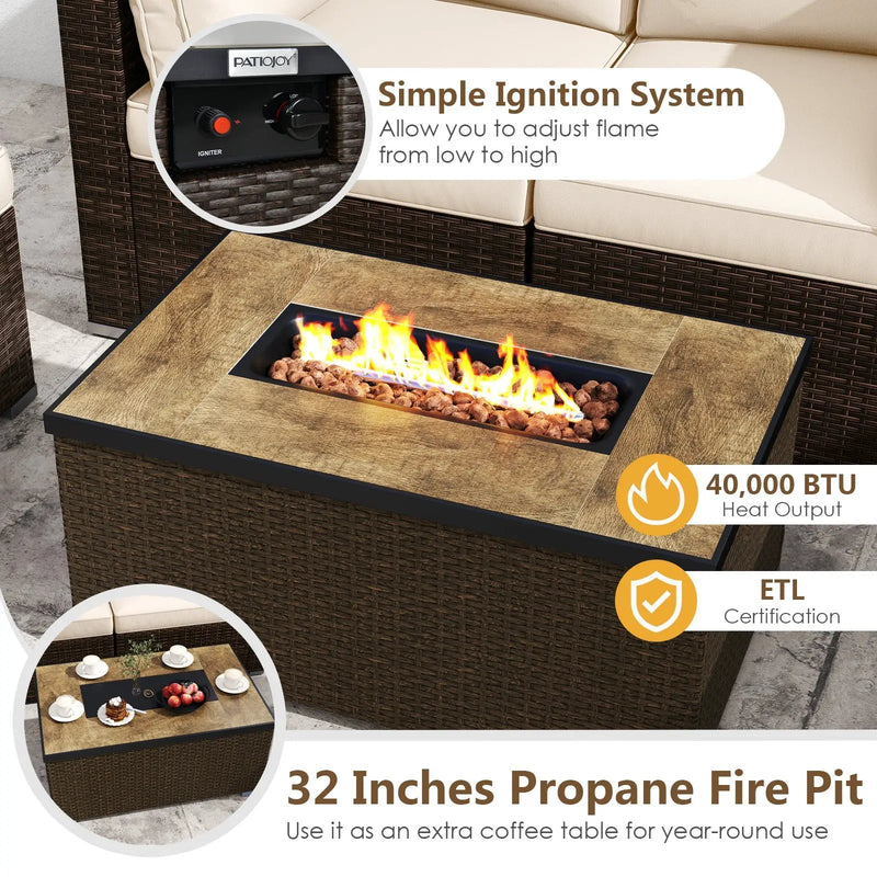 7 Pieces Outdoor Furniture Set with 32 Inch Fire Pit Table and Propane Tank Cover by DirectDeals