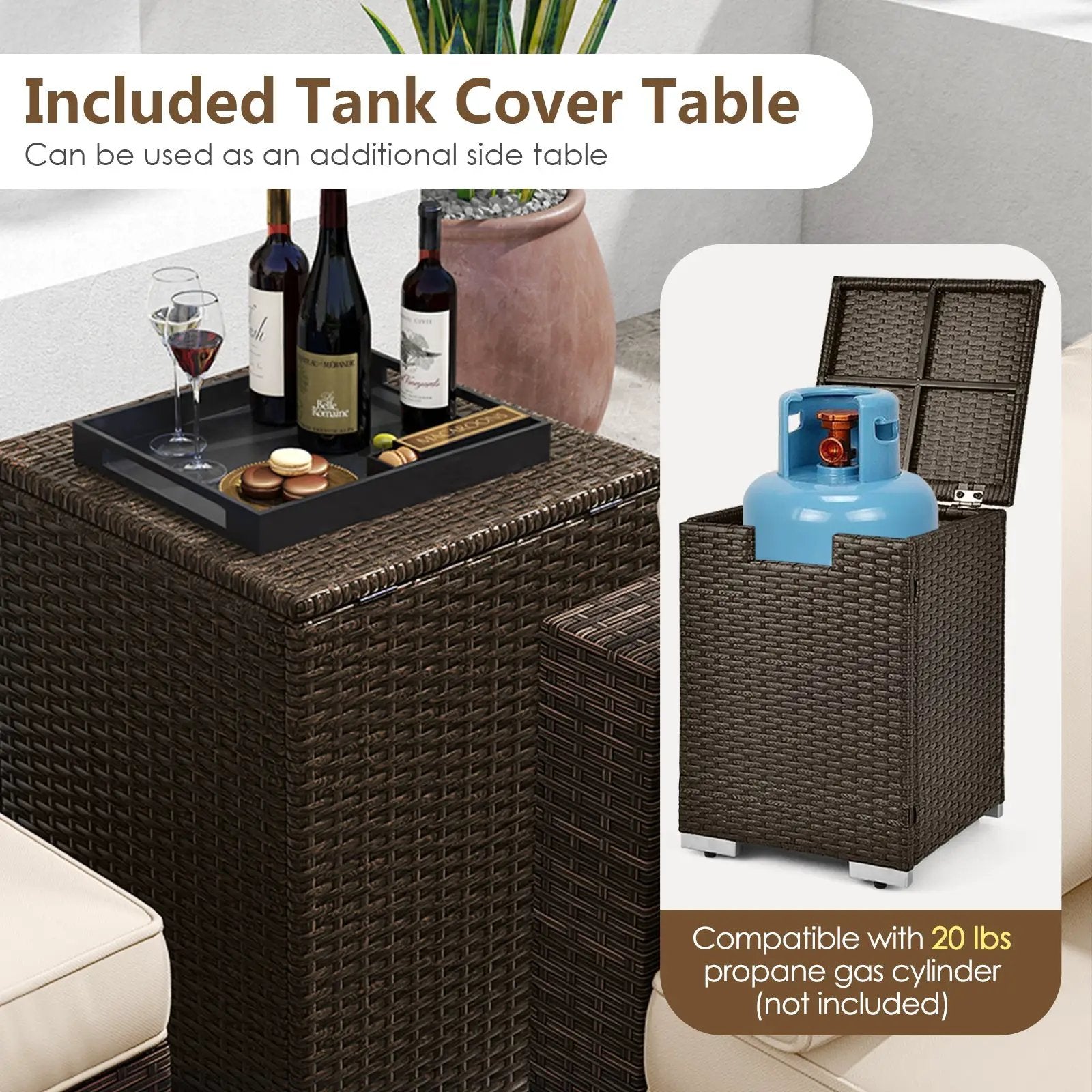 7 Pieces Outdoor Furniture Set with 32 Inch Fire Pit Table and Propane Tank Cover by DirectDeals