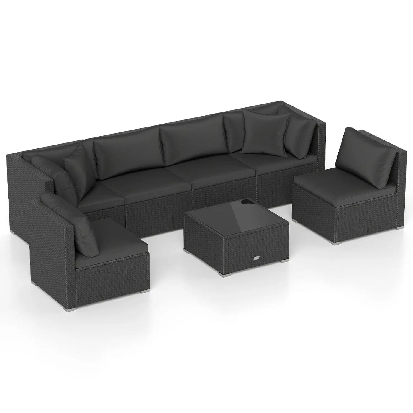 7 Pieces Sectional Wicker Furniture Sofa Set with Tempered Glass Top-Red by DirectDeals