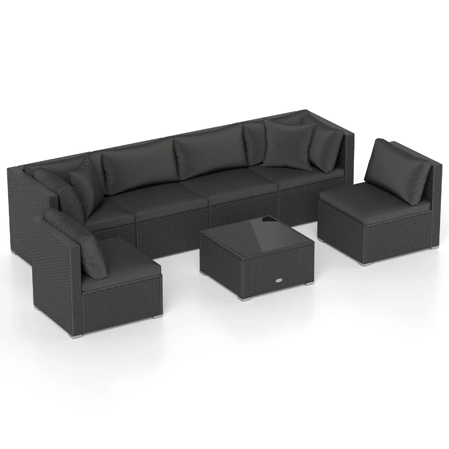 7 Pieces Sectional Wicker Furniture Sofa Set with Tempered Glass Top-Red by DirectDeals