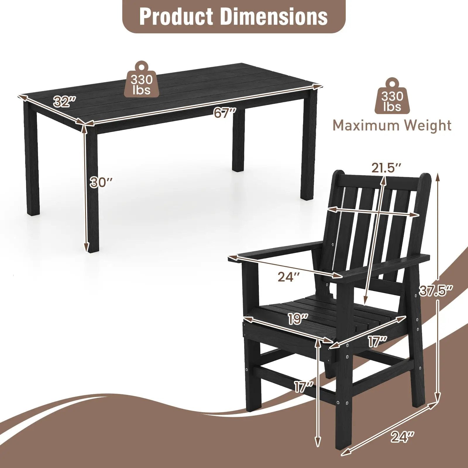 7 Pieces Patio Dining Set Outdoor HDPE Weather Resistant Table and Chairs Set by DirectDeals