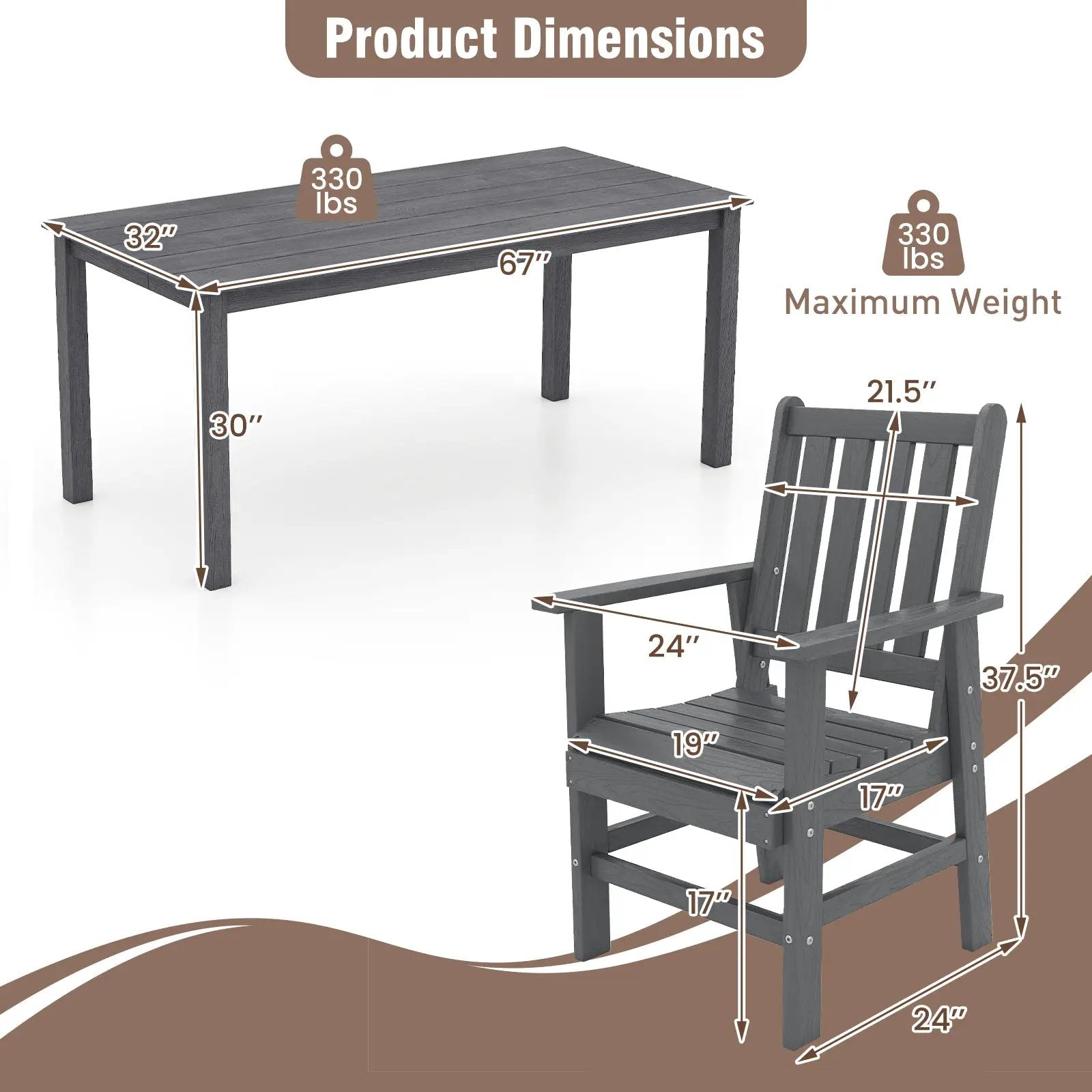 7 Pieces Patio Dining Set Outdoor HDPE Weather Resistant Table and Chairs Set by DirectDeals