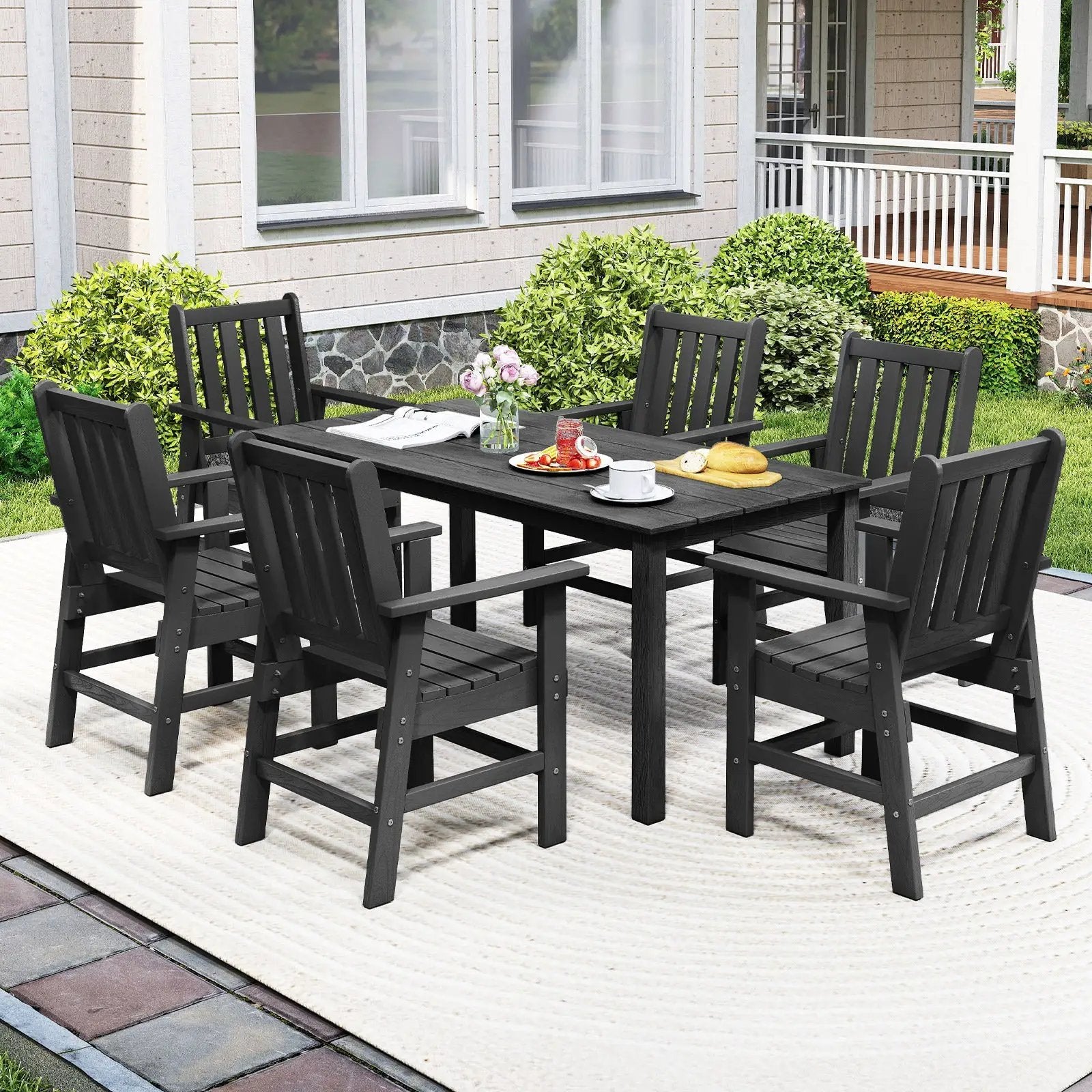 7 Pieces Patio Dining Set Outdoor HDPE Weather Resistant Table and Chairs Set by DirectDeals