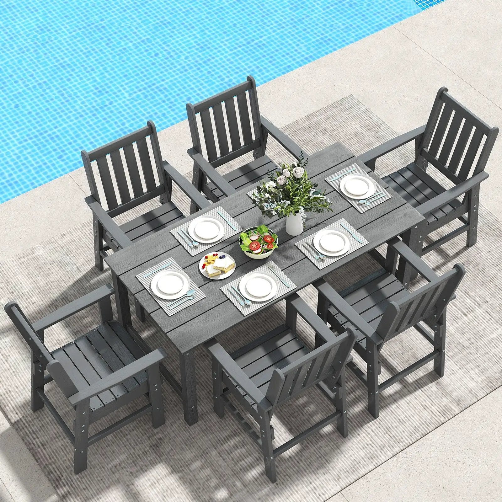 7 Pieces Patio Dining Set Outdoor HDPE Weather Resistant Table and Chairs Set by DirectDeals