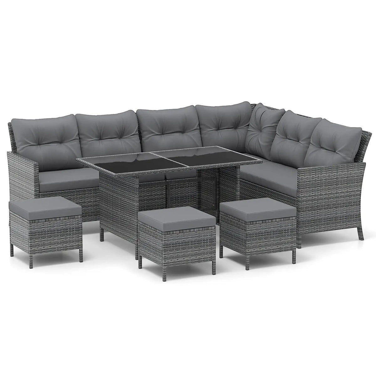 7 Pieces Patio Dining Furniture Set with Soft Cushions and Ottomans by DirectDeals