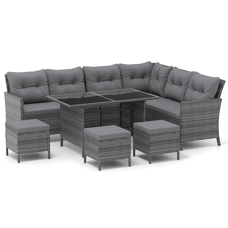 7 Pieces Patio Dining Furniture Set with Soft Cushions and Ottomans by DirectDeals