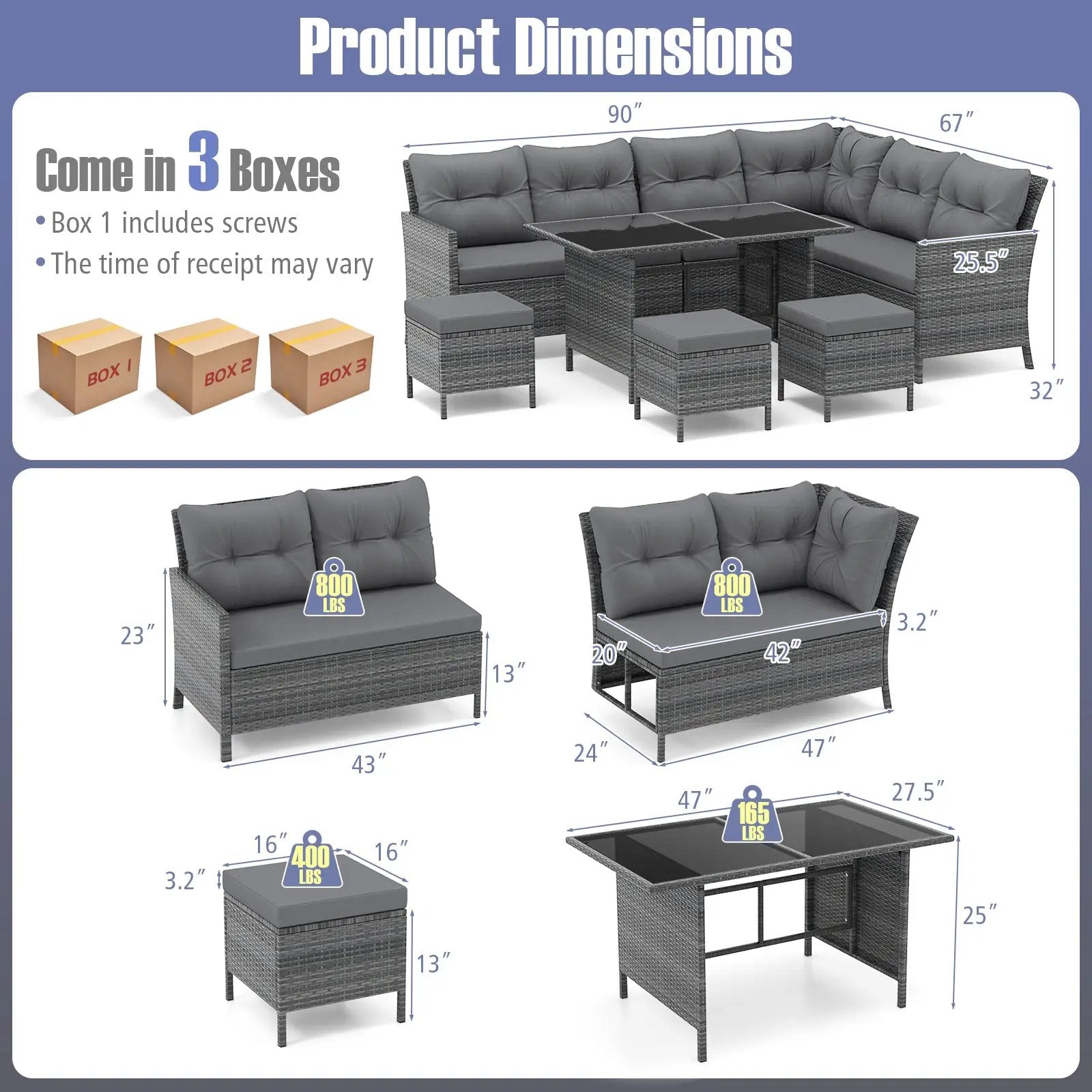 7 Pieces Patio Dining Furniture Set with Soft Cushions and Ottomans by DirectDeals