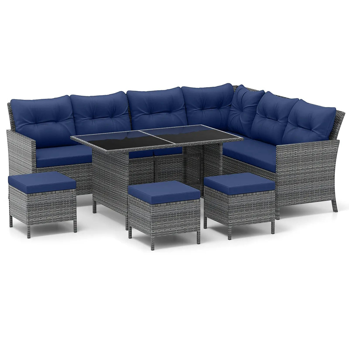 7 Pieces Patio Dining Furniture Set with Soft Cushions and Ottomans by DirectDeals