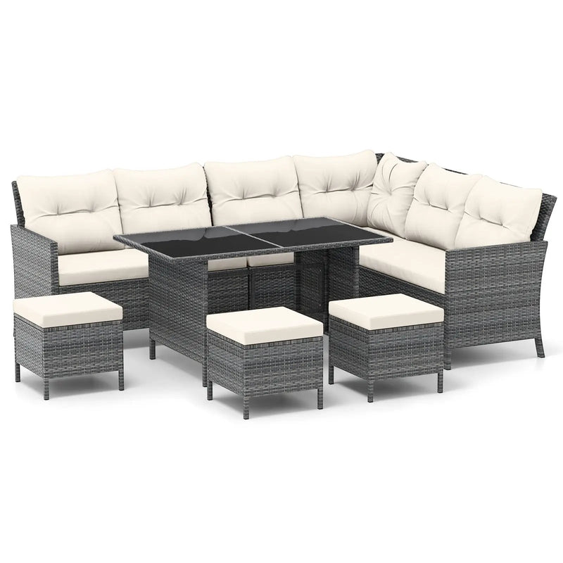 7 Pieces Patio Dining Furniture Set with Soft Cushions and Ottomans by DirectDeals