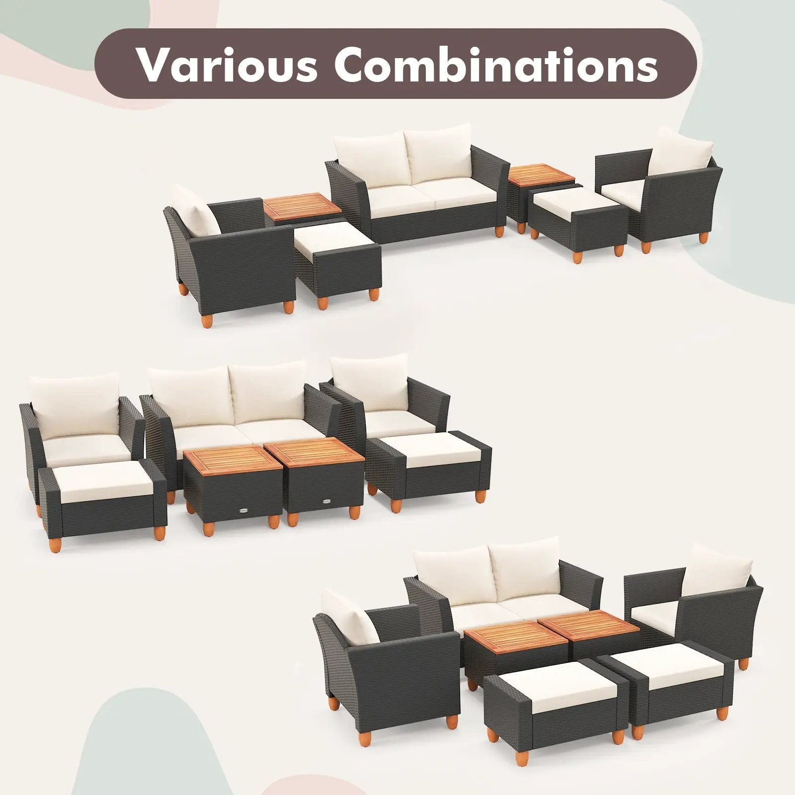 7 Pieces Patio Furniture PE Rattan Sectional Sofa Set with Armchairs and Table-white by DirectDeals