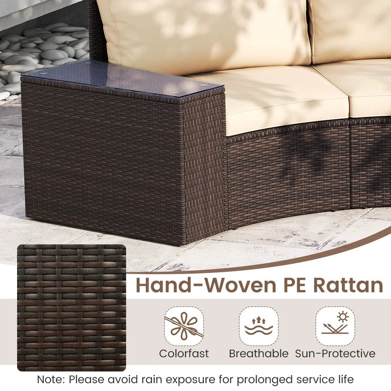 7 Pieces Patio Furniture Set PE Rattan Half-Moon Curved Sofas with Side Tables-Brown by DirectDeals